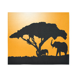 African Elephants Sunset Silhouette Cotton Linen Wall Tapestry 60"x 51"