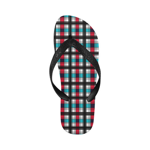 Plaid tartan red blue black Flip Flops for Men/Women (Model 040)