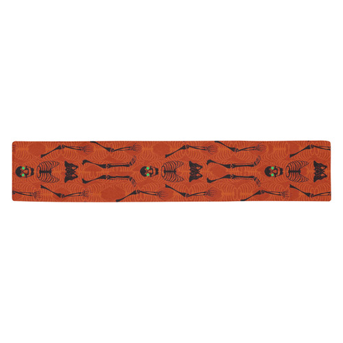 Black & Orange Skeletons Halloween Table Runner 14x72 inch