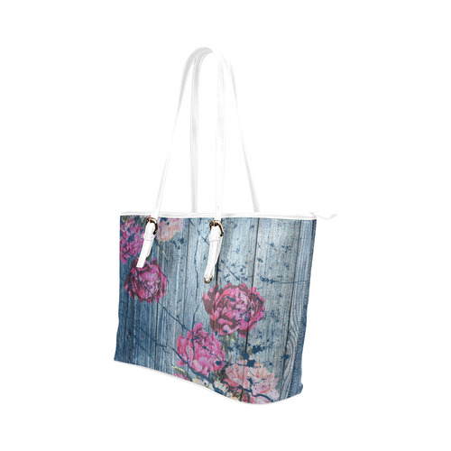 Shabby chic with painted peonies Leather Tote Bag/Small (Model 1651)