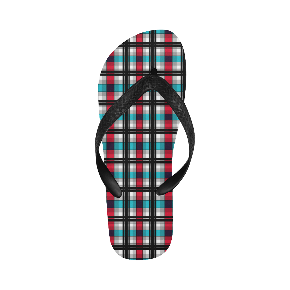 Plaid tartan red blue black Flip Flops for Men/Women (Model 040)