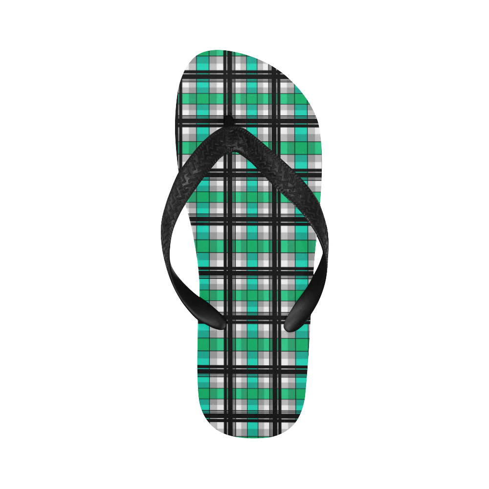 Plaid tartan green , Teal , black Flip Flops for Men/Women (Model 040)