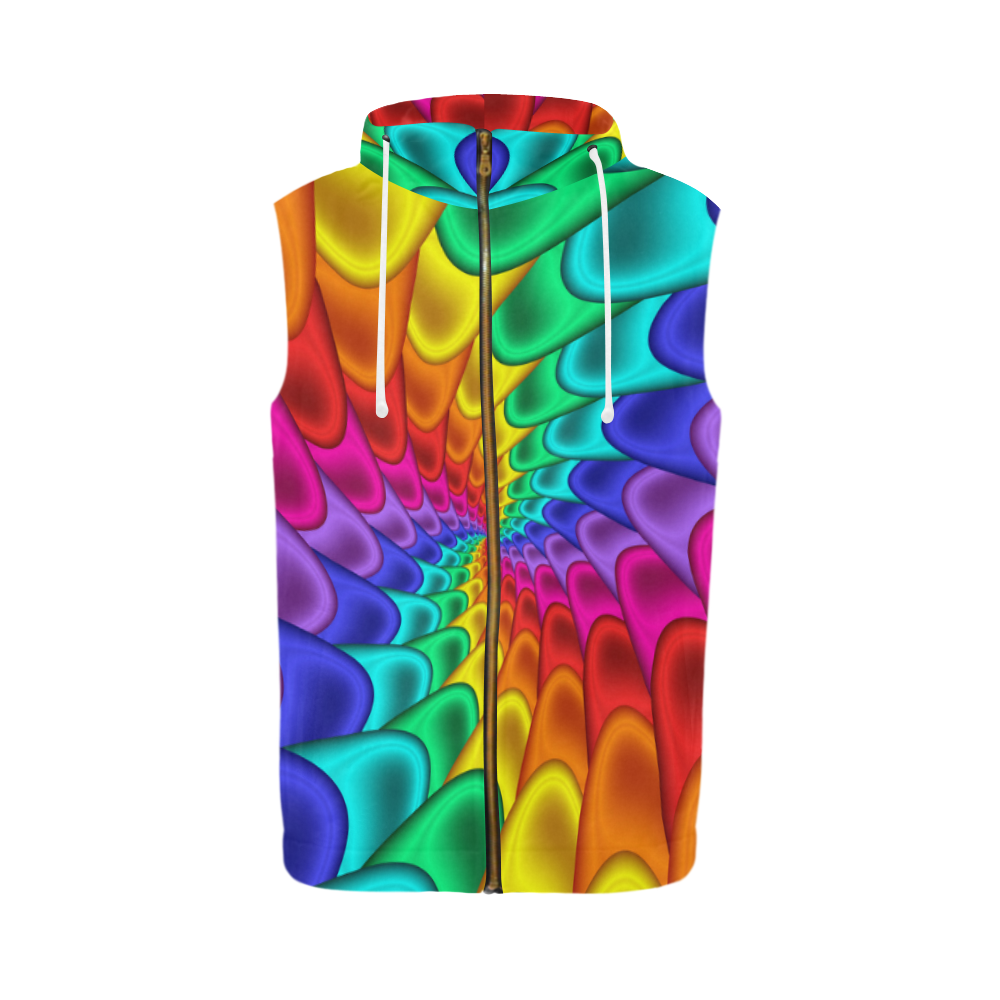 Psychedelic Rainbow Spiral All Over Print Sleeveless Zip Up Hoodie for Men (Model H16)