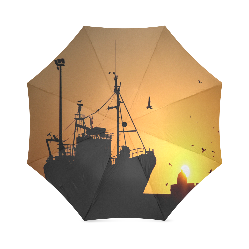 Ship At Sea Sunset Silhouette Foldable Umbrella (Model U01)