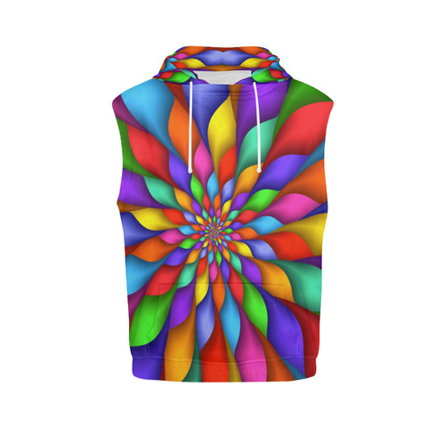 Psychedelic Rainbow Spiral All Over Print Sleeveless Hoodie for Women (Model H15)