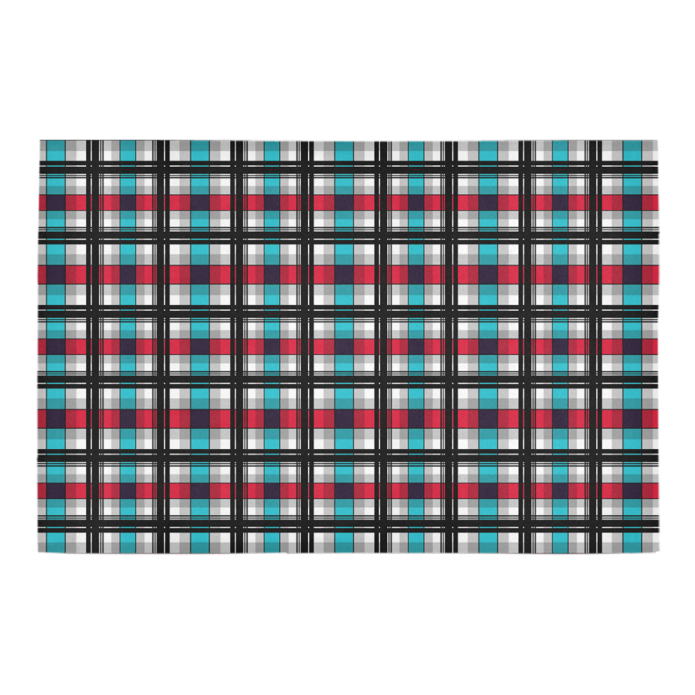 Plaid tartan red blue black Azalea Doormat 24" x 16" (Sponge Material)