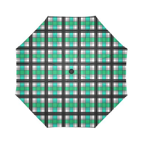 Plaid tartan green , Teal , black Auto-Foldable Umbrella (Model U04)