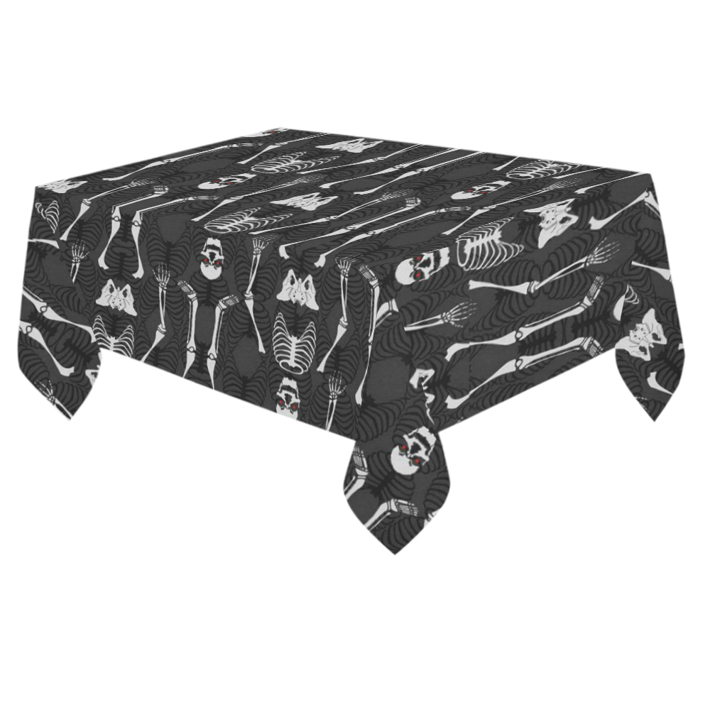 Black & White Skeletons Cotton Linen Tablecloth 60"x 84"