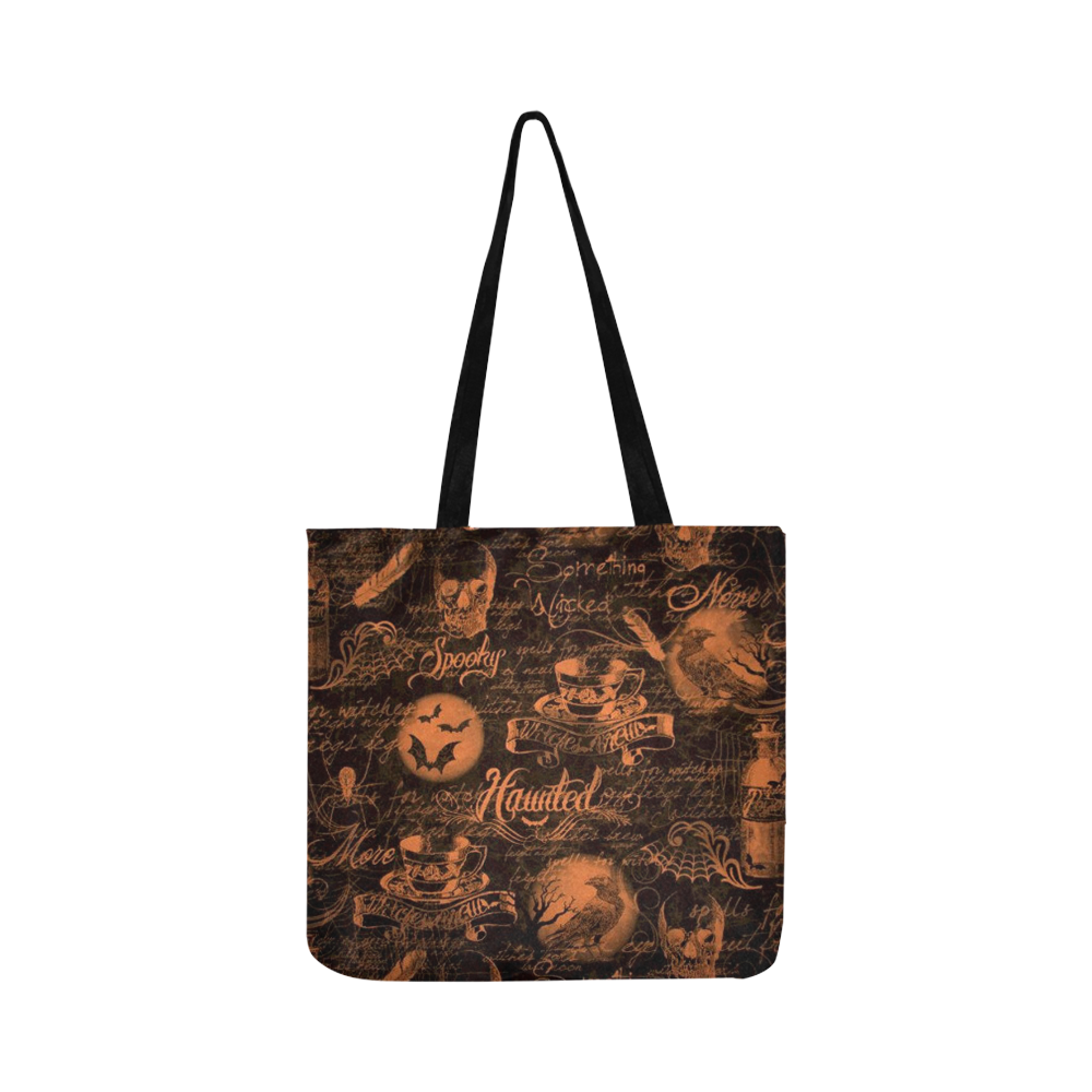 Reversible Black & Orange Haunted Halloween Reusable Shopping Bag Model 1660 (Two sides)