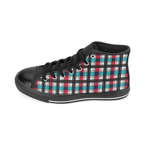 Plaid tartan red blue black High Top Canvas Shoes for Kid (Model 017)