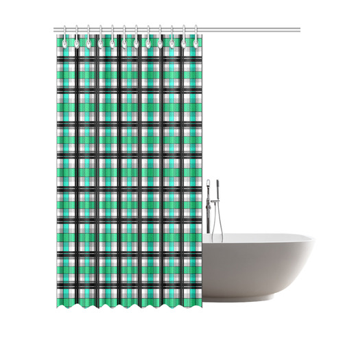 Plaid tartan green , Teal , black Shower Curtain 69"x84"