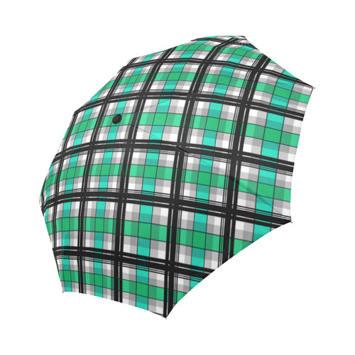 Plaid tartan green , Teal , black Auto-Foldable Umbrella (Model U04)