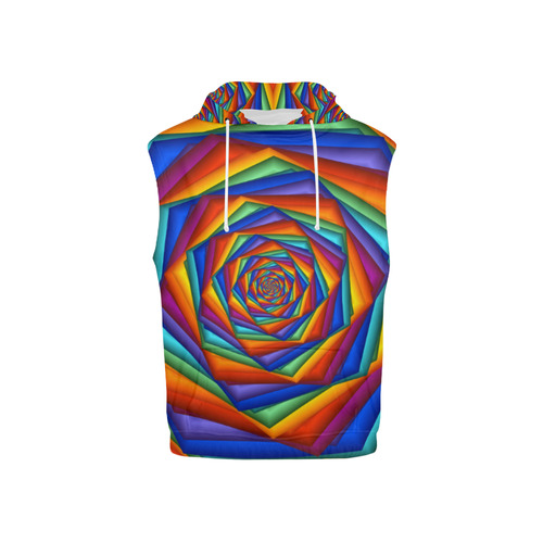 Psychedelic Rainbow Spiral All Over Print Sleeveless Hoodie for Kid (Model H15)