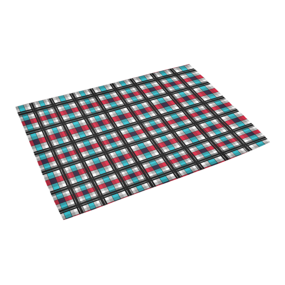 Plaid tartan red blue black Azalea Doormat 24" x 16" (Sponge Material)