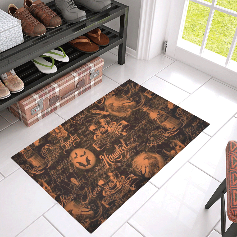 Black & Orange Haunted Halloween Azalea Doormat 30" x 18" (Sponge Material)