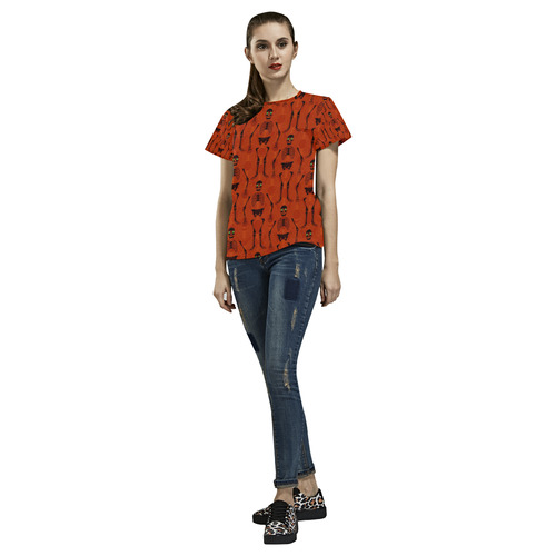 Black & Orange Skeletons All Over Print T-Shirt for Women (USA Size) (Model T40)