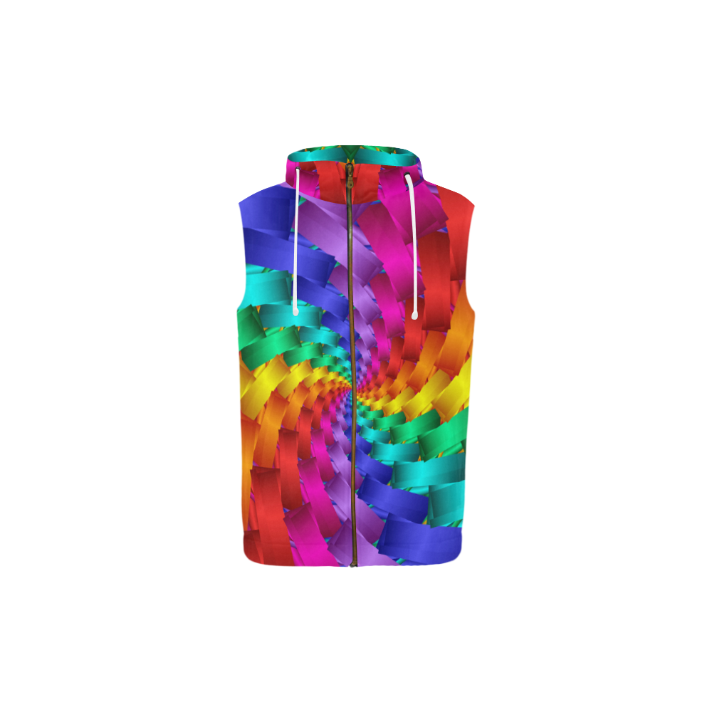 Psychedelic Rainbow Spiral All Over Print Sleeveless Zip Up Hoodie for Kid (Model H16)