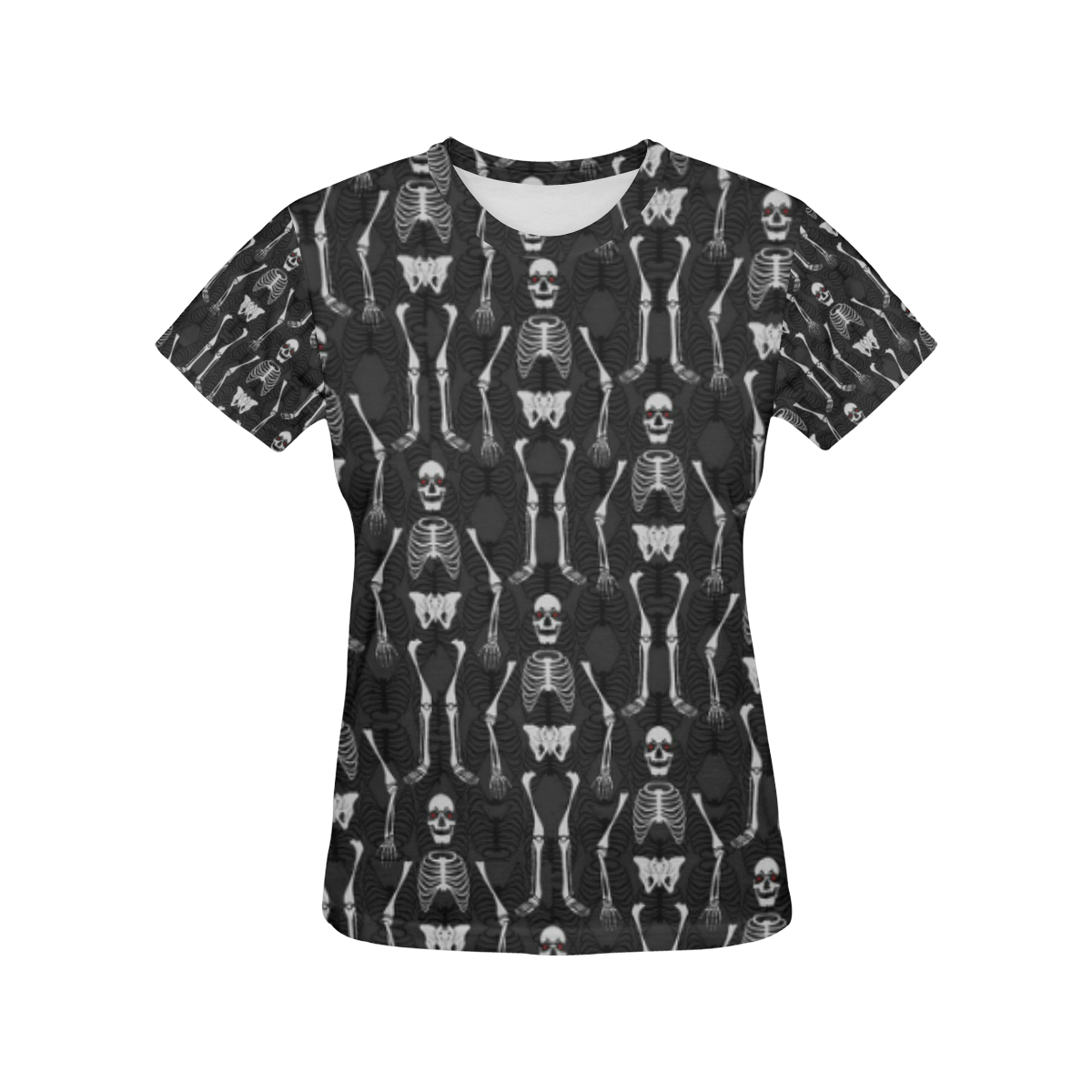 Black & White Skeletons All Over Print T-Shirt for Women (USA Size) (Model T40)