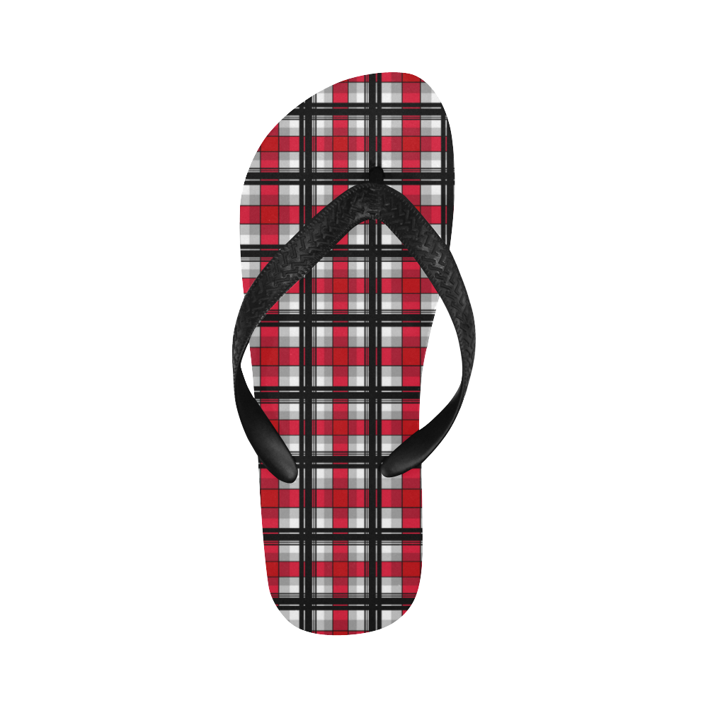 Plaid tartan red black Flip Flops for Men/Women (Model 040)