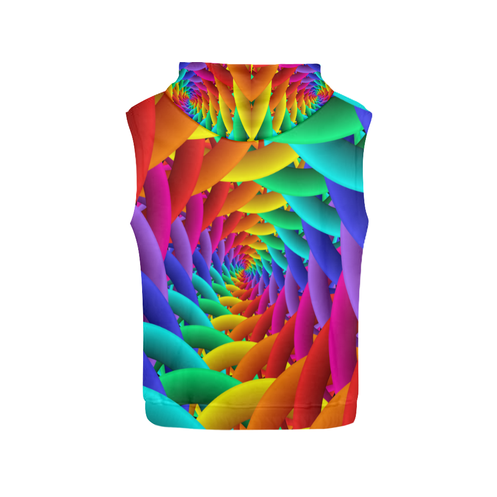 Psychedelic Rainbow Spiral All Over Print Sleeveless Hoodie for Men (Model H15)