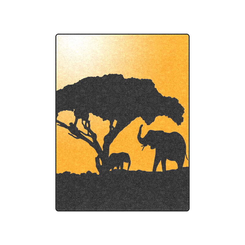 African Elephants Sunset Silhouette Blanket 50"x60"
