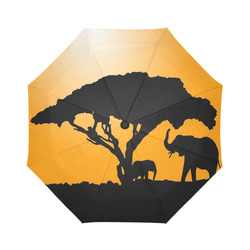 African Elephants Sunset Silhouette Auto-Foldable Umbrella (Model U04)