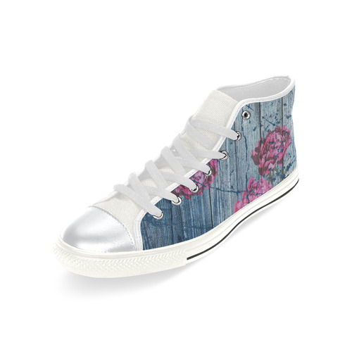 Shabby chic with painted peonies High Top Canvas Women's Shoes/Large Size (Model 017)