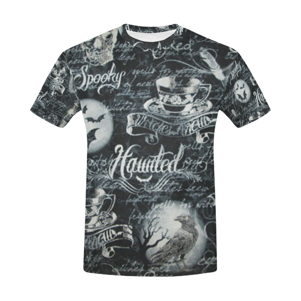 Black & White Haunted Halloween All Over Print T-Shirt for Men (USA Size) (Model T40)