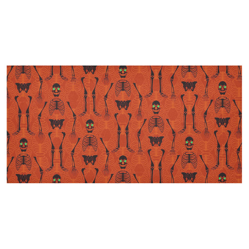 Black & Orange Skeletons Cotton Linen Tablecloth 60"x120"