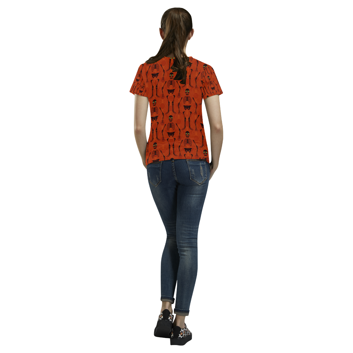 Black & Orange Skeletons All Over Print T-Shirt for Women (USA Size) (Model T40)