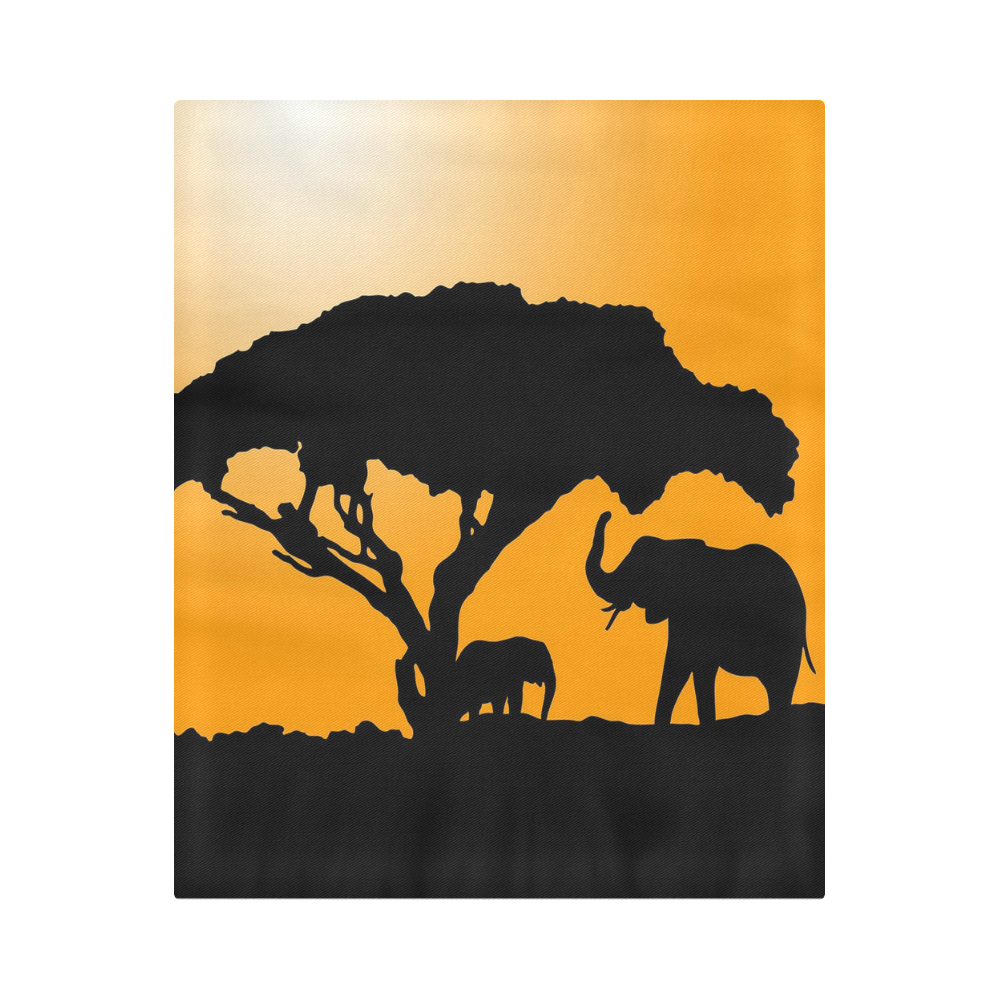 African Elephants Sunset Silhouette Duvet Cover 86"x70" ( All-over-print)