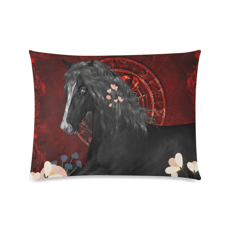Black horse with flowers Custom Picture Pillow Case 20"x26" (one side)
