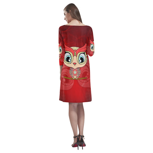 Cute owl, mandala design colorful Rhea Loose Round Neck Dress(Model D22)