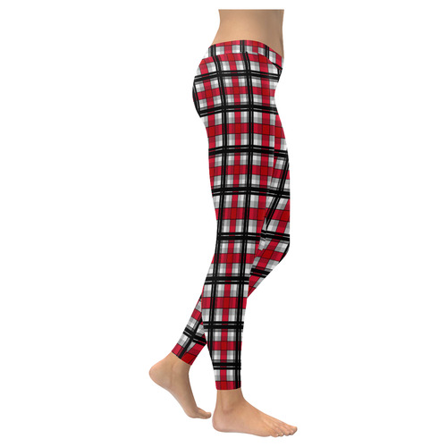 Plaid tartan red black Women's Low Rise Leggings (Invisible Stitch) (Model L05)