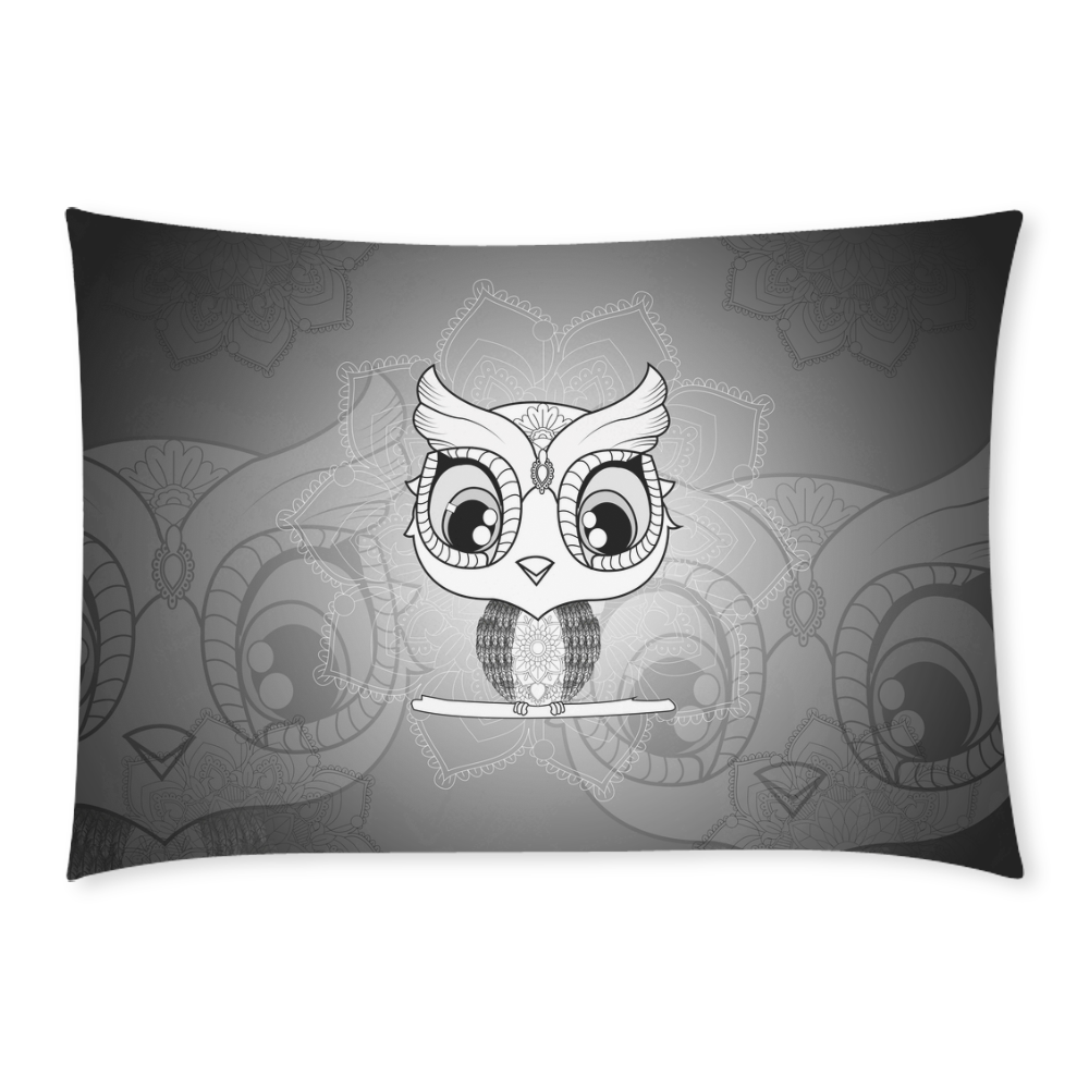 Cute owl, mandala design black and white Custom Rectangle Pillow Case 20x30 (One Side)