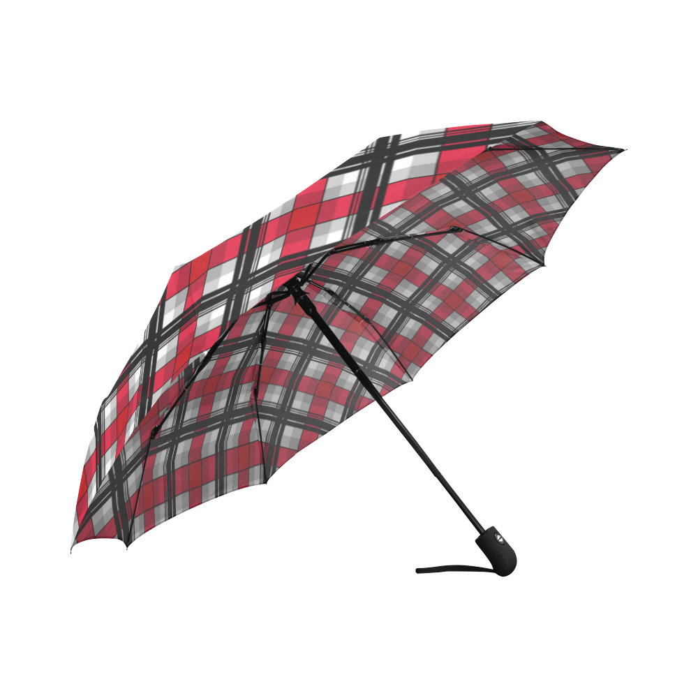 Plaid tartan red black Auto-Foldable Umbrella (Model U04)