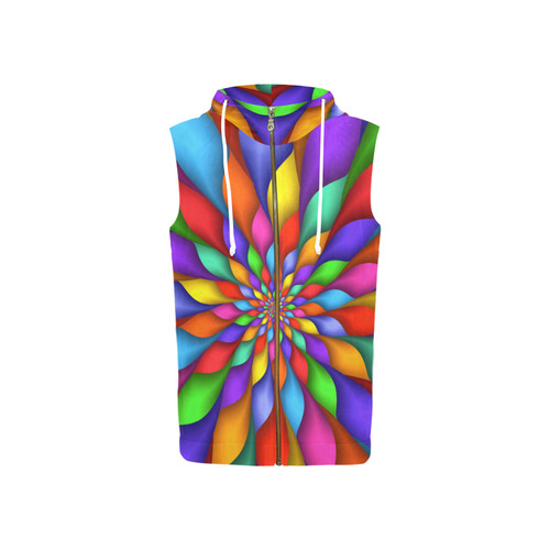 Psychedelic Rainbow Spiral All Over Print Sleeveless Zip Up Hoodie for Women (Model H16)