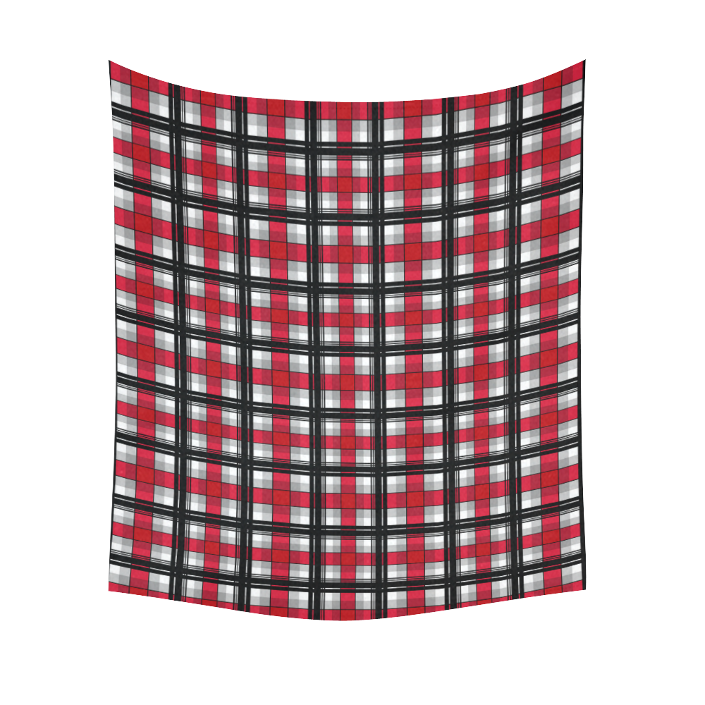 Plaid tartan red black Cotton Linen Wall Tapestry 51"x 60"