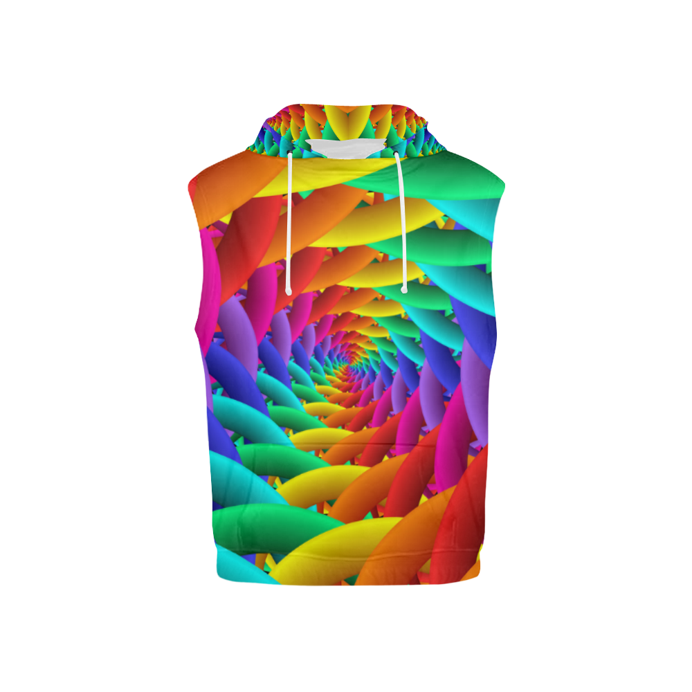 Psychedelic Rainbow Spiral All Over Print Sleeveless Hoodie for Kid (Model H15)