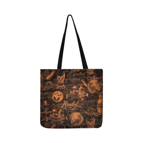 Black & Orange Haunted Halloween Reusable Shopping Bag Model 1660 (Two sides)