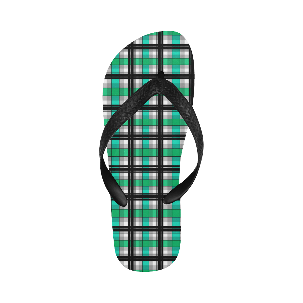 Plaid tartan green , Teal , black Flip Flops for Men/Women (Model 040)