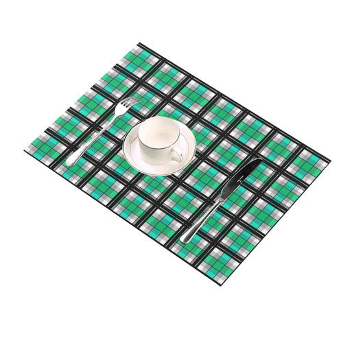 Plaid tartan green , Teal , black Placemat 14’’ x 19’’ (Set of 2)