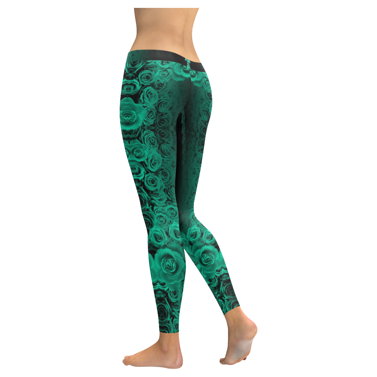 rose 2 teal Women's Low Rise Leggings (Invisible Stitch) (Model L05)