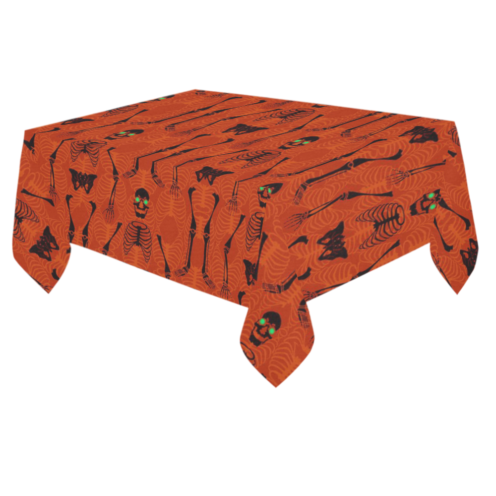 Black & Orange Skeletons Cotton Linen Tablecloth 60"x 84"