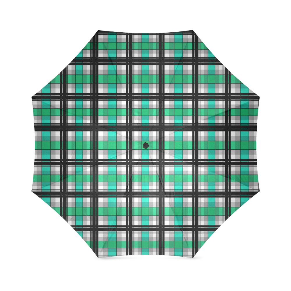 Plaid tartan green , Teal , black Foldable Umbrella (Model U01)