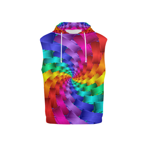 Psychedelic Rainbow Spiral All Over Print Sleeveless Hoodie for Kid (Model H15)