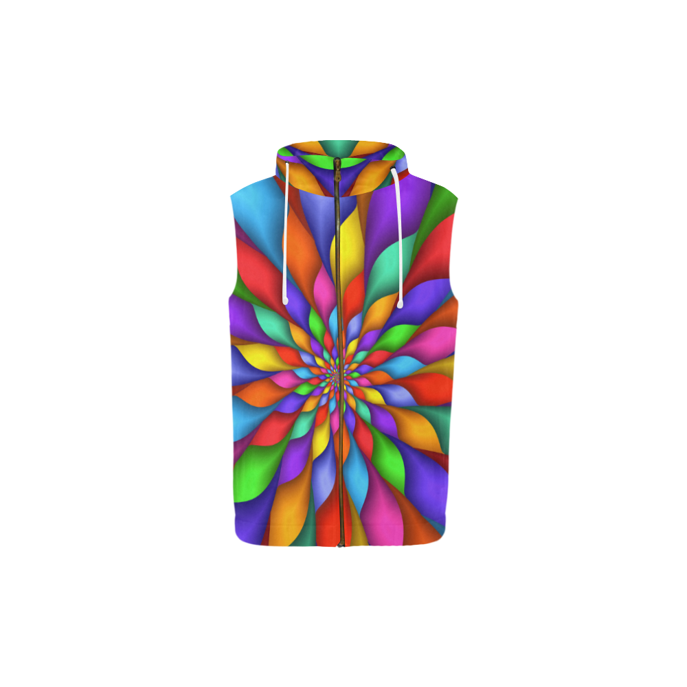 Psychedelic Rainbow Spiral All Over Print Sleeveless Zip Up Hoodie for Kid (Model H16)