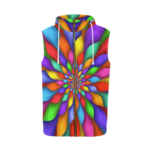 Psychedelic Rainbow Spiral All Over Print Sleeveless Zip Up Hoodie for Men (Model H16)