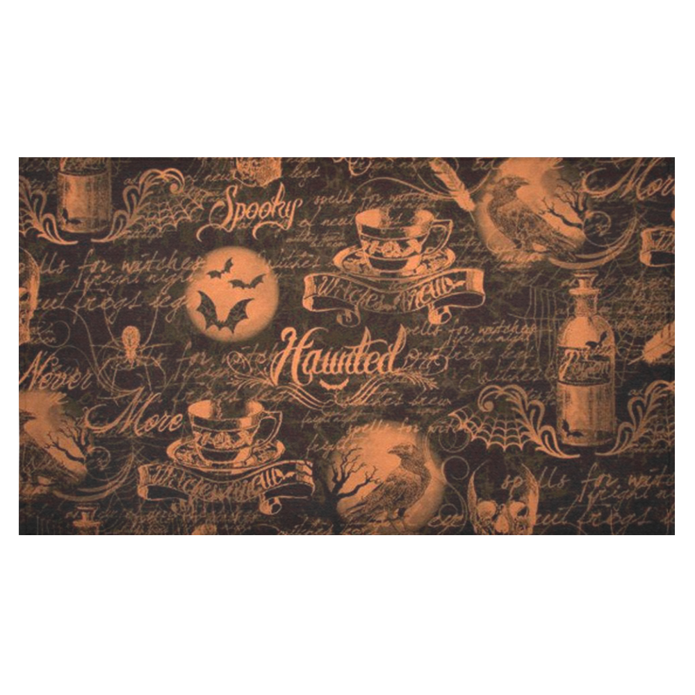 Black & Orange Haunted Halloween Cotton Linen Tablecloth 60"x 104"