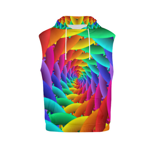 Psychedelic Rainbow Spiral All Over Print Sleeveless Hoodie for Men (Model H15)